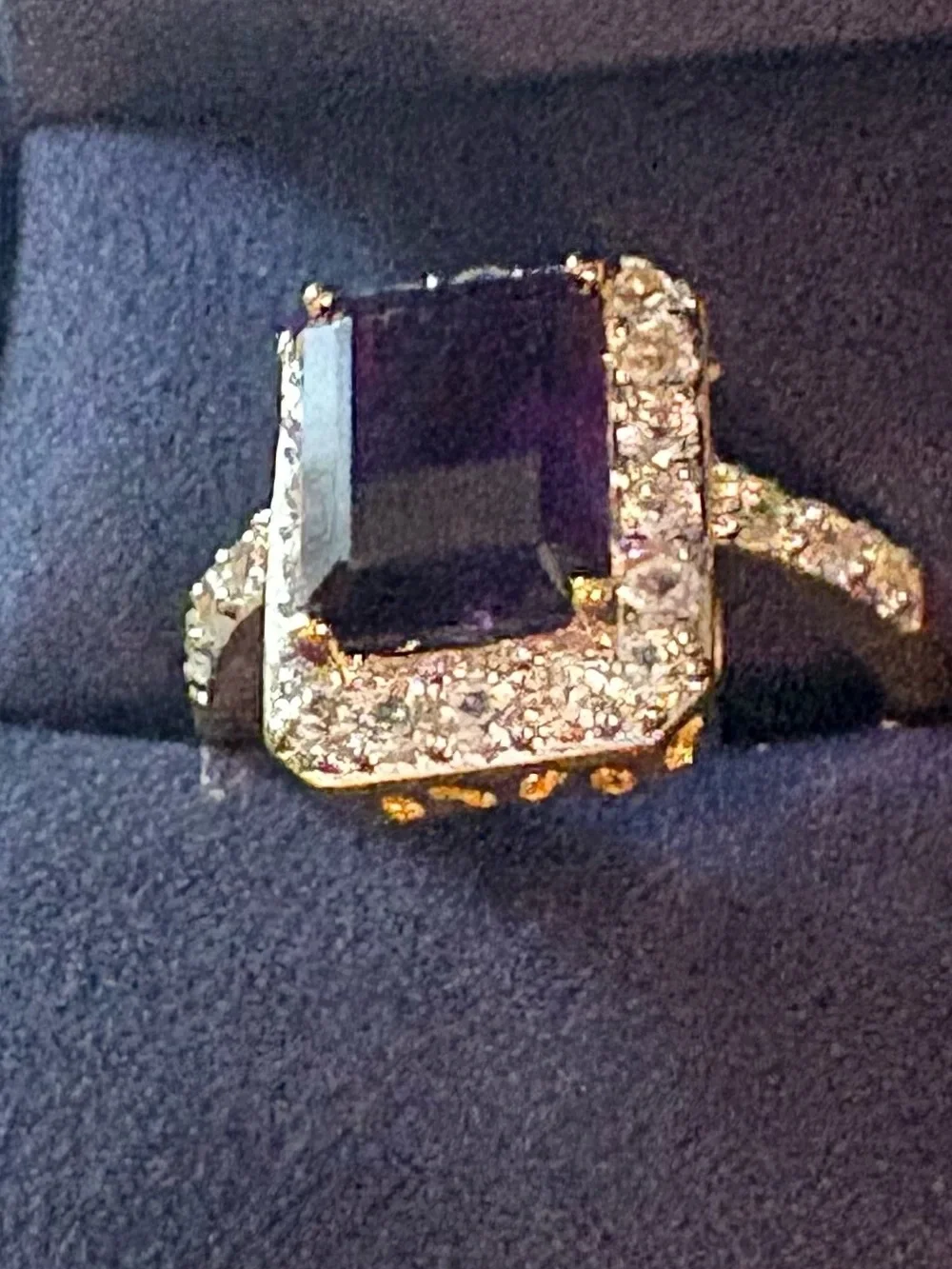 Natural Amethyst & Zircon 925 SS with gold overlay size 7